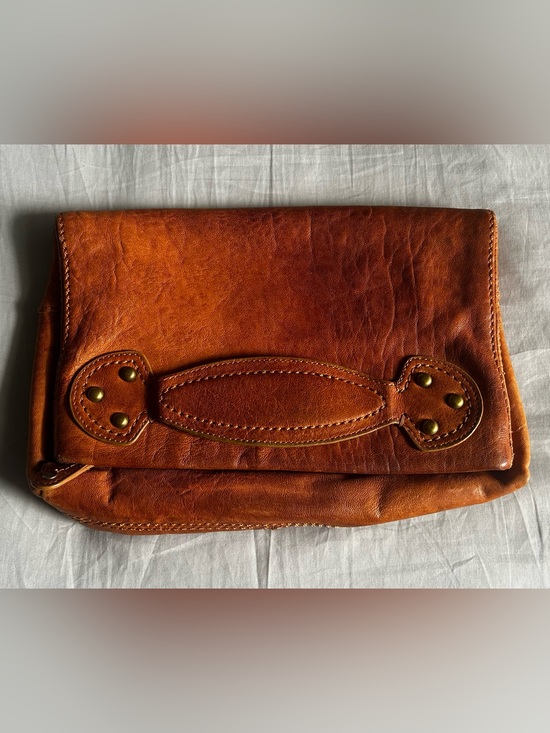 GAP Handbags - Vintage Gap Goat Leather Foldover Clutch Cognac